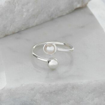 Adjustable Silver Birthstone Ring: Pearl, 2 of 5