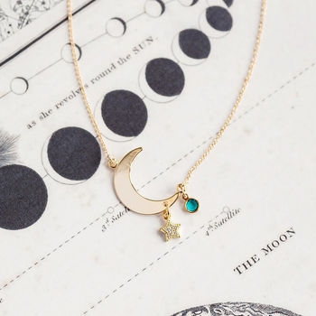 Gold Plated Moon And Star Birthstone Charm Necklace, 6 of 9
