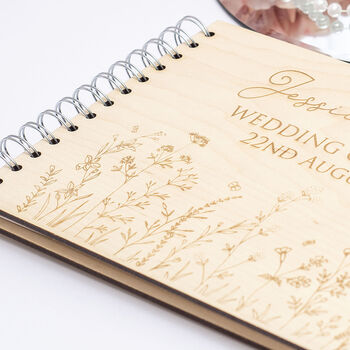 Wildflower Meadow Wooden Engraved Wedding Guest Book, 3 of 4