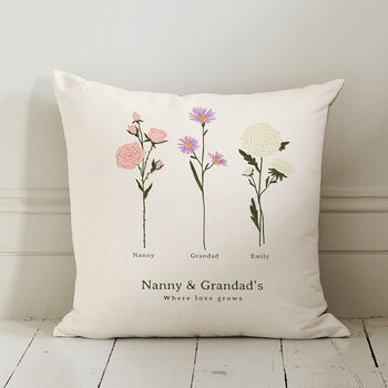Personalised Birth Flower Cushion Gift For Grandma, 6 of 9