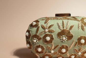Cyprus, Sage Green Oval Embroidered Clutch, 2 of 7