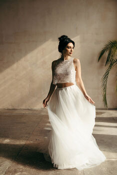 Ivory Sleeveless Beaded Bridal Top | Sparkly Wedding Crop Top For Modern Brides, 11 of 12