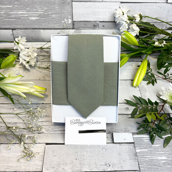 Khaki Cotton Wedding Tie Set, 4 of 10