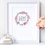 Personalised Flower Wreath Print With Roses, thumbnail 2 of 5