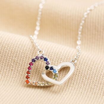Interlocking Rainbow Crystal Hearts Necklace, 4 of 7