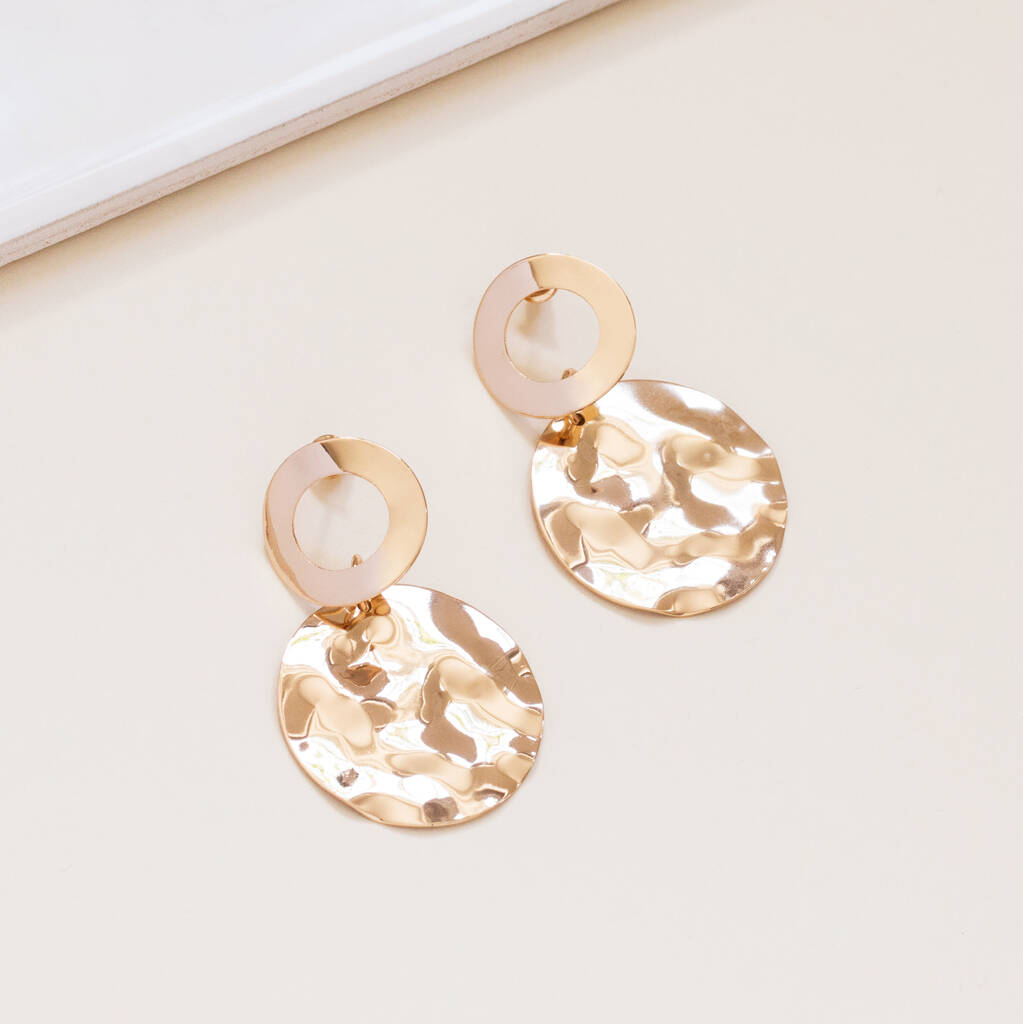 Shiny Hammered Disc Drop Earrings By Brand X
