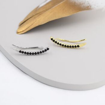 Black Cz Crawler Earrings Sterling Silver, 6 of 10
