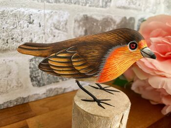 Robin Statue Sculpture Wooden Bird For Home Or Garden, 8 of 8