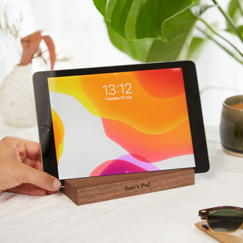 Personalised Tablet Stand In Oak Or Walnut, 3 of 9