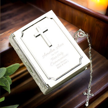 Personalised Holy Communion Bible Trinket Box And Beads, 6 of 7
