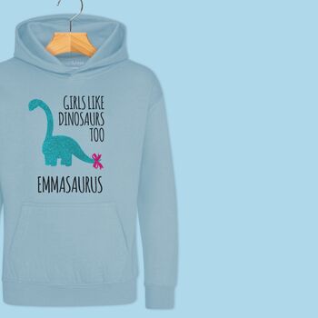 'Girls Like Dinosaurs Too' Girls Hoodie, 10 of 12