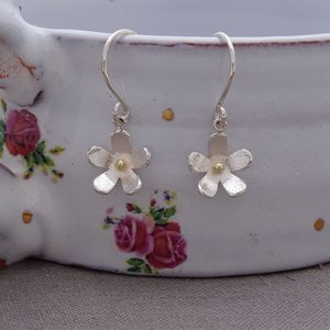 Silver And Gold Daisy Drop Earrings By Caroline Cowen Jewellery