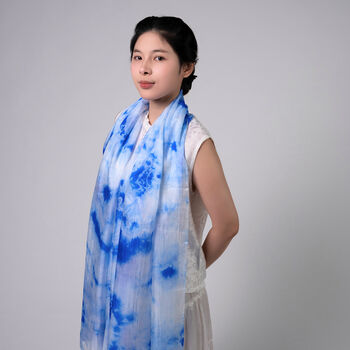 100% Mulberry Silk Scarf, Blue Marble In Gift Box, 4 of 9