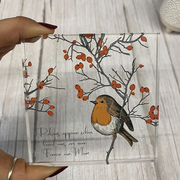 Personalised Robins Appear Memorial Acrylic Block Sign, 4 of 6