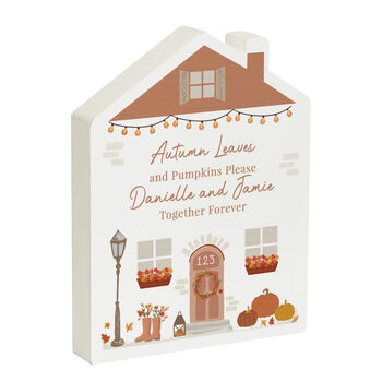 Personalised Pumpkin Autumnal Wooden House Ornament, 5 of 5