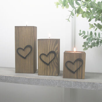 Handcrafted Wooden Tea Light Holder With Black Heart, 4 of 9