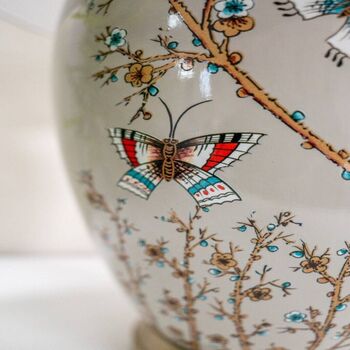 Grey Red Blue Butterfly Pattern Oriental Ceramic Lamp, 4 of 10