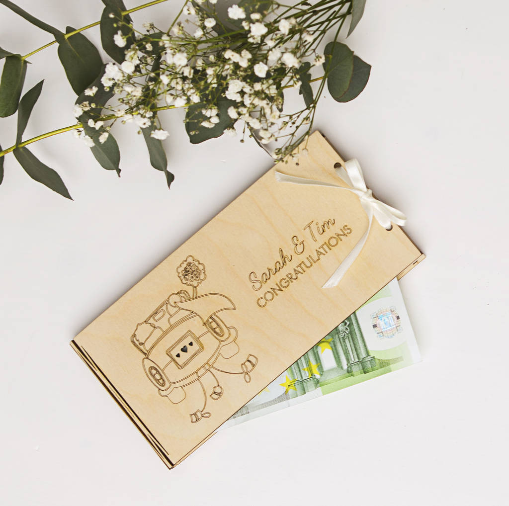 Personalised Honeymoon Wooden Money Gift Envelopes By