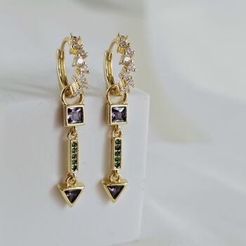 Detachable Gemstone Pavé Drop Hoop Earrings 14 K Gold Plated Sterling Silver Earrings Gift For Her, 4 of 9