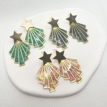 Art Deco Starburst Festive Navy Statement Earrings, 9 of 9