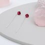 Ruby Red Cz Crystal Threader Earrings Sterling Silver, thumbnail 2 of 11