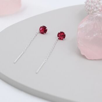 Ruby Red Cz Crystal Threader Earrings Sterling Silver, 2 of 11
