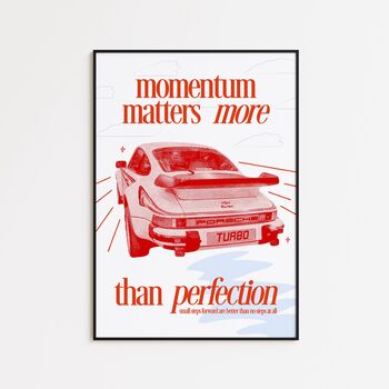 'Momentum Matters More Than Perfection' Retro Porsche Art Print, 3 of 8