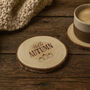 Hello Autumn Log Coaster | Pumpkin Table Decor | Fall Drink Coaster | Cosy Autumn Kitchen Accessory | Homeware | Tableware | Gift, thumbnail 1 of 2