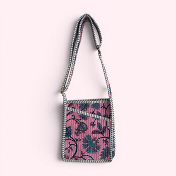Mini Cross Body Bag | Pink Block Print Floral, 5 of 5