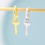 Dangling Key Hoop Earrings In Sterling Silver, thumbnail 6 of 11