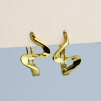 Sterling Silver Wave Huggie Hoop Earrings, 2 of 6