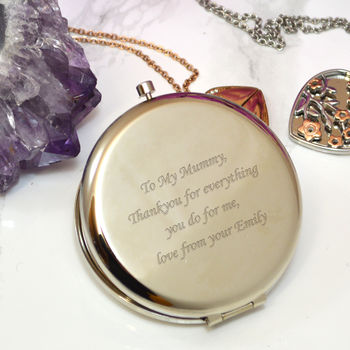 Engraved Compact Mirror Hearts Design, 2 of 4