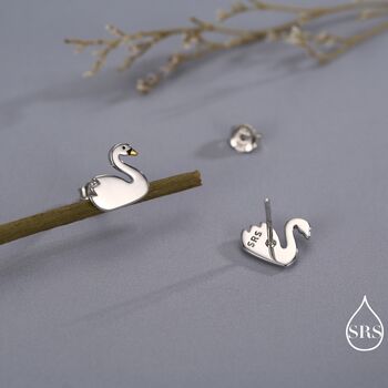 Cute Swan Stud Earrings In Sterling Silver, 3 of 11