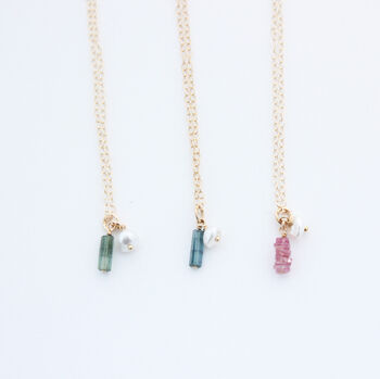 Gold Filled Tourmaline And Pearl Charm Necklace, 5 of 11