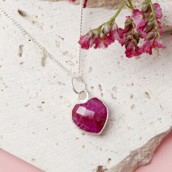 Sterling Silver Heart Ruby Gemstone Necklace, 2 of 7