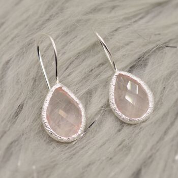 Rose Quartz Teardrop Earrings: Silver Or Gold Dangle Drop, 2 of 6
