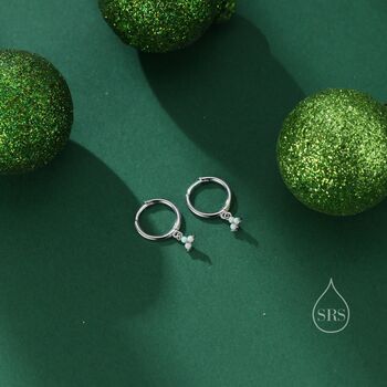 Sterling Silver Opal Trio Droplet Tiny Huggie Hoop Earrings, 8 of 12