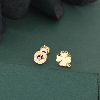 Sterling Silver Four Leaf Clover And Ladybird Stud Earrings, 3 of 12