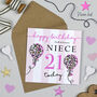 Leopard Love Balloon Niece 21st Birthday Card, thumbnail 1 of 2