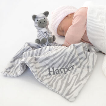Personalised White Baby Gown And Zebra Comforter Set, 5 of 11
