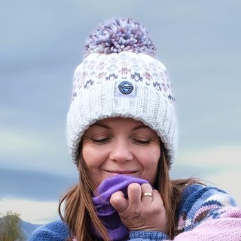 Snowfall Nordic Knit Reflective Super Bobble Hat, 2 of 3