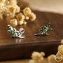 Sterling Silver Emerald Green Leaf Internally Threaded Flat Back Earrings, thumbnail 1 of 10