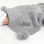Personalised Cable Knit Pom Pom Blanket Grey, thumbnail 1 of 8