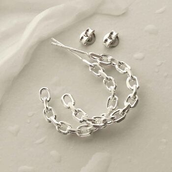 Sterling Silver Simple Chain Hoop Stud Earrings, 3 of 6
