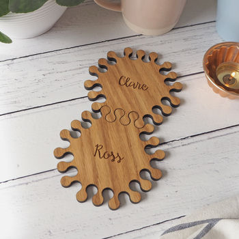 Set Of Two Jigsaw Hexagon Personalised Wooden Coasters, 4 of 9