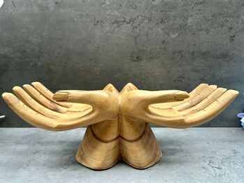 Hand Carved Wooden Hands Bowl Jewellery Stand Fruit Bowl, 3 of 8