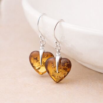 Sterling Silver Baltic Amber Ombre Heart Drop Earrings, 3 of 6