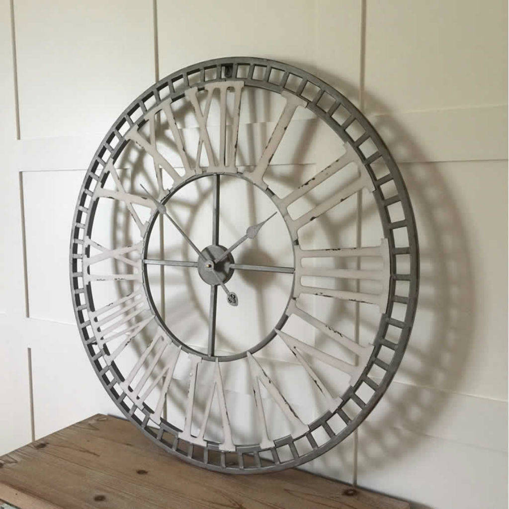 Large Round Roman Numeral Metal Cream Grey Clock By Cowshed Interiors
