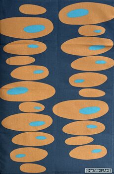 Pebbles Tea Towel Navy / Orange, 2 of 2