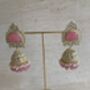 Pink Gold Kundan Jhumki Indian Earrings, thumbnail 3 of 7